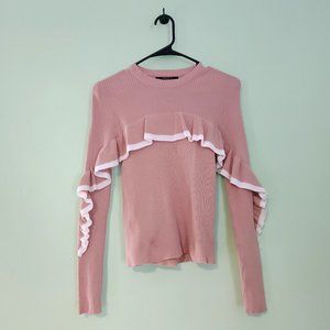 Forever 21 Pink Ruffle Long Sleeve Contemporary Sweater Deadstock